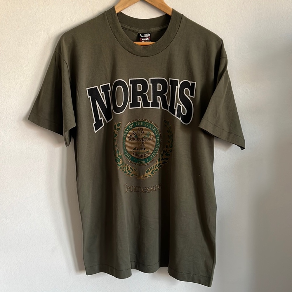 Vintage Norris Tennessee T-Shirt / Large / 90s / Single Stitch / Army Green